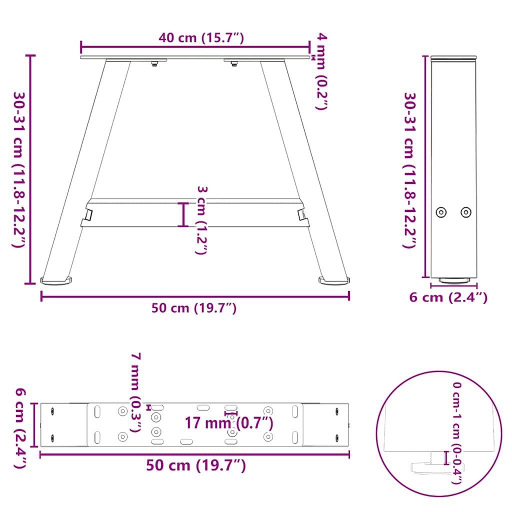 Noge za klub stolić A-oblika 2 kom Crne 50 x (30-31) cm Čelik
