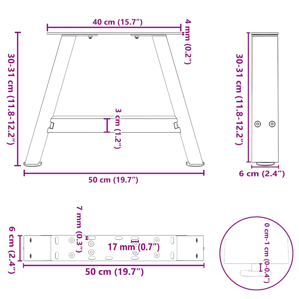 Noge za klub stolić A-oblika 2 kom Bijele 50 x (30-31) cm Čelik