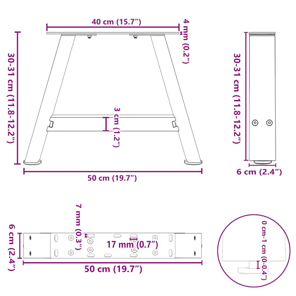 Noge za klub stolić A-oblika 2 kom 50 x (30-31) cm čelik