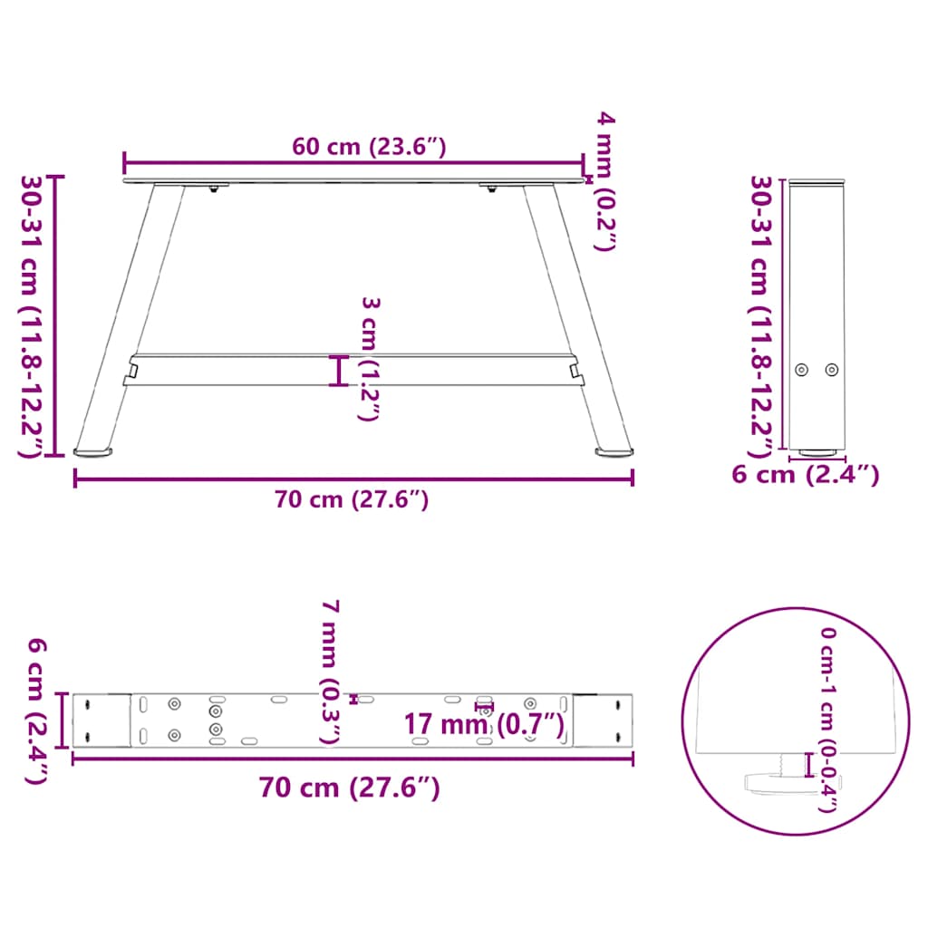 Noge za klub stolić A-oblika 2 kom antracit 70 x (30-31) cm čelik