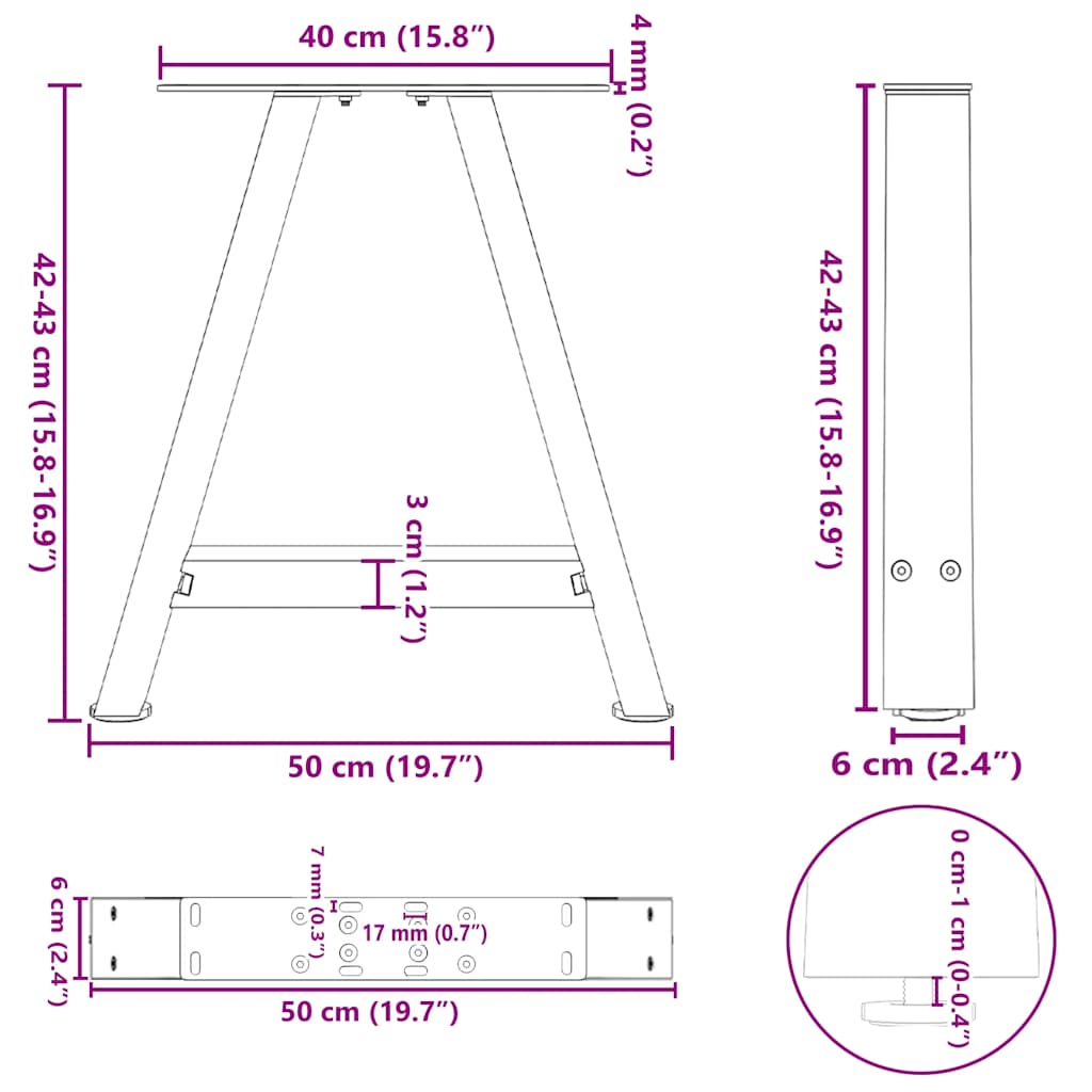 Noge za klub stolić A-oblika 2 kom 50 x (42-43) cm čelik