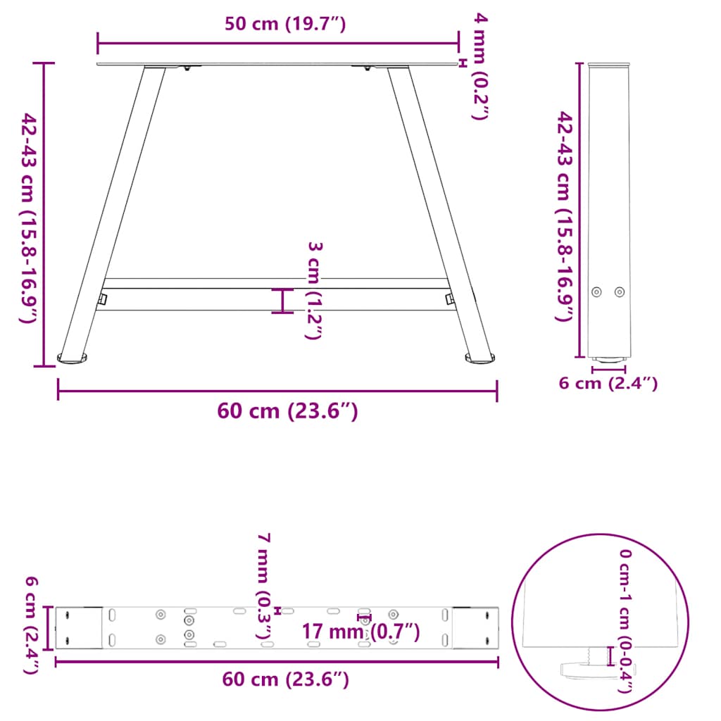 Noge za klub stolić A-oblika 2 kom Bijele 60 x (42-43) cm Čelik