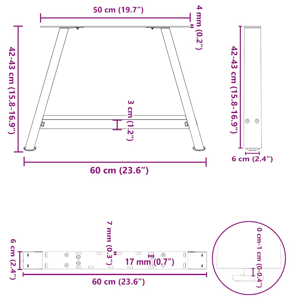 Noge za klub stolić A-oblika 2 kom antracit 60 x (42-43) cm čelik