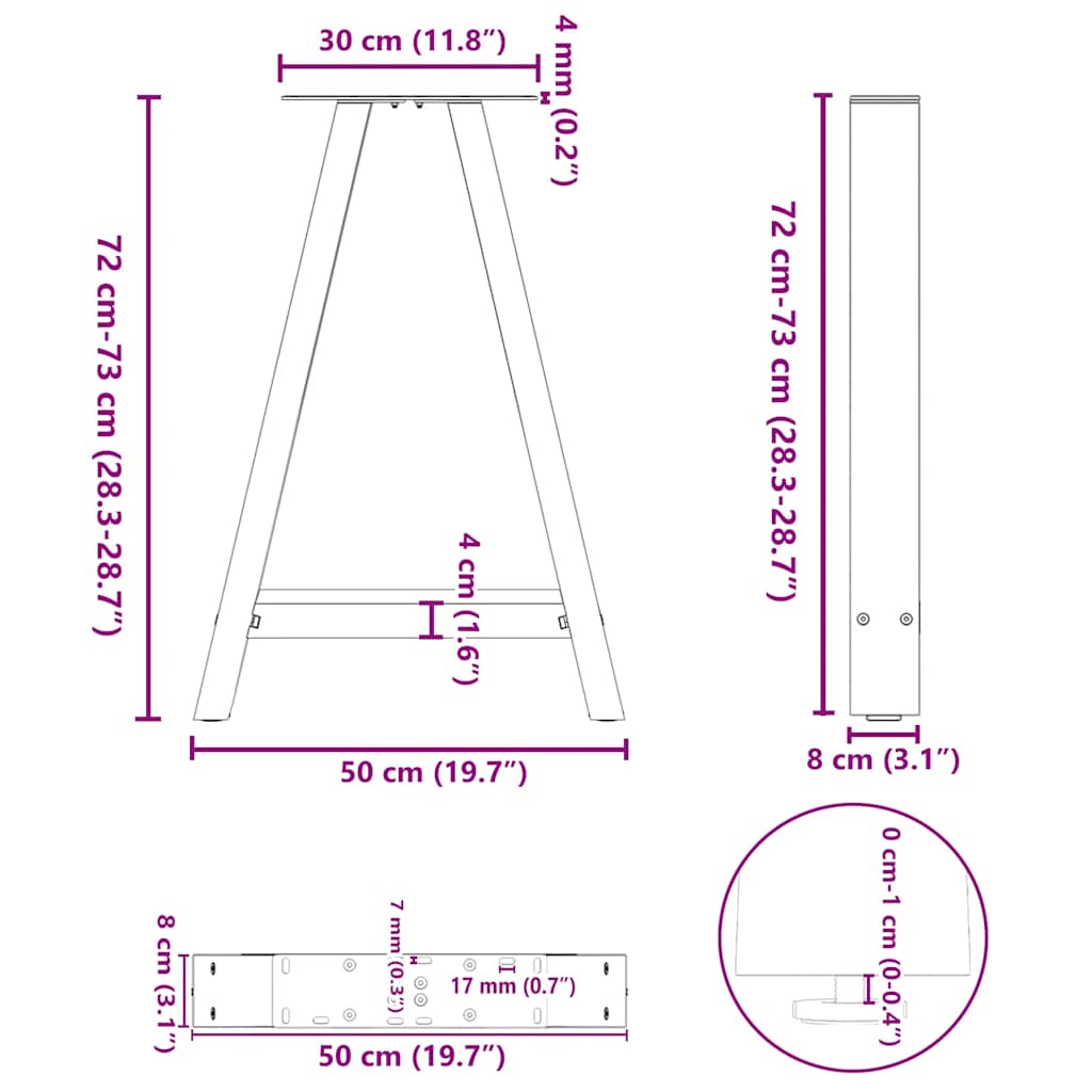 Noge za blagovaonski stol A-oblika 2 kom Bijele 50 x (72-73) cm Čelik