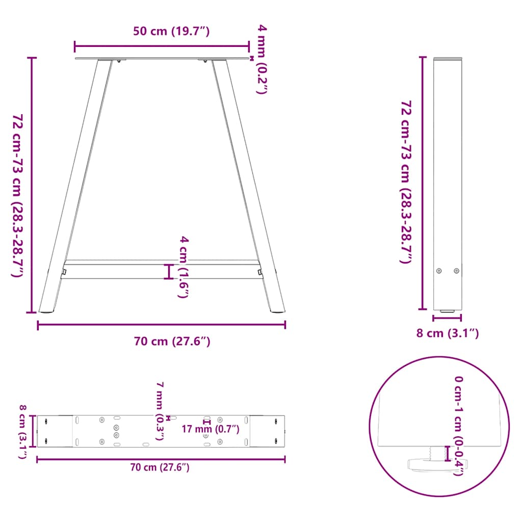 Noge za blagovaonski stol A-oblika 2 kom antracit 70 x (72-73) cm čelik