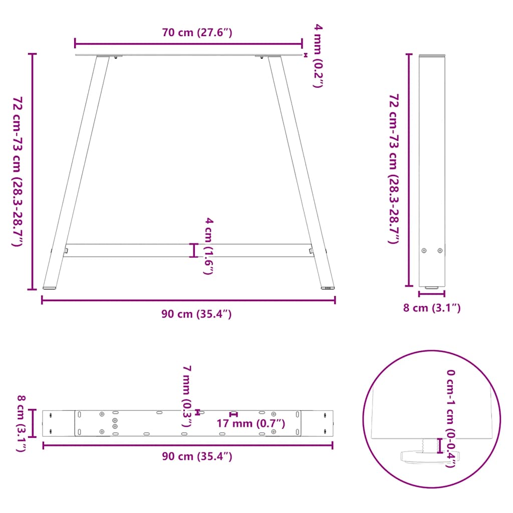 Noge za blagovaonski stol A-oblika 2 kom antracit 90 x (72-73) cm čelik