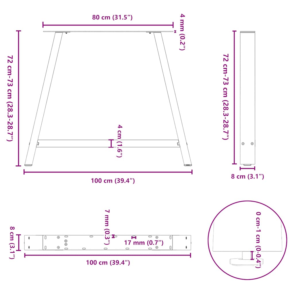 Noge za blagovaonski stol A-oblika 2 kom Crne 100 x (72-73) cm Čelik