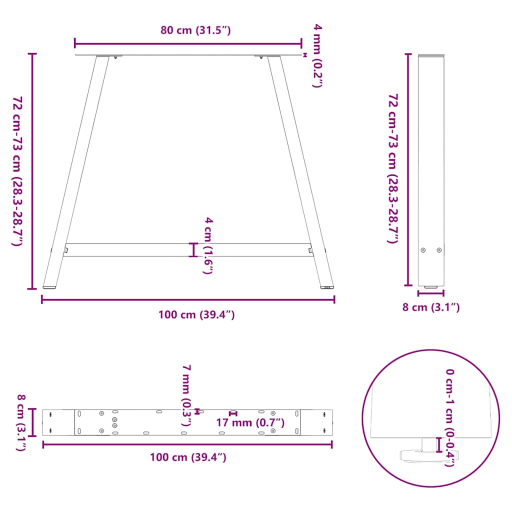 Noge za blagovaonski stol A-oblika 2 kom Bijele 100 x (72-73) cm Čelik