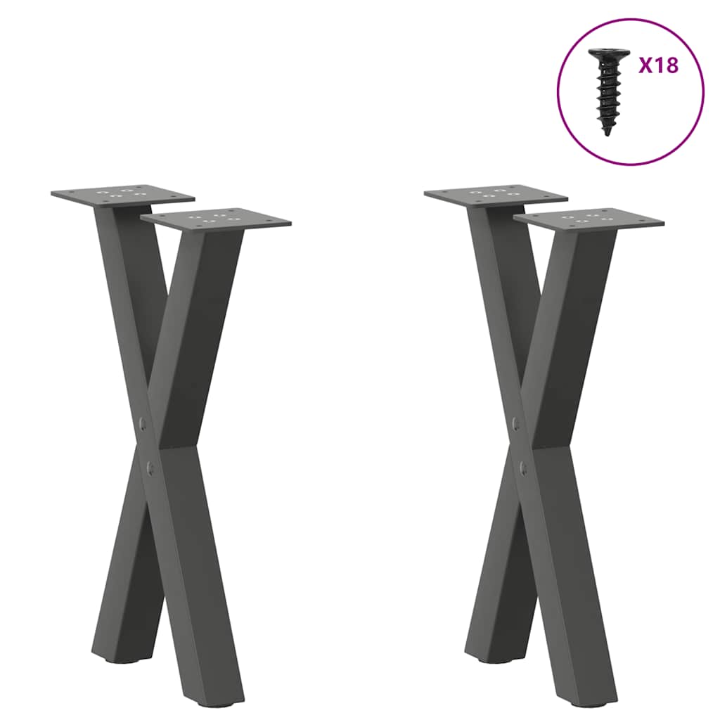 Noge za klub stolić u obliku slova X, 2 kom, antracit, 38 x (42-43) cm, čelik