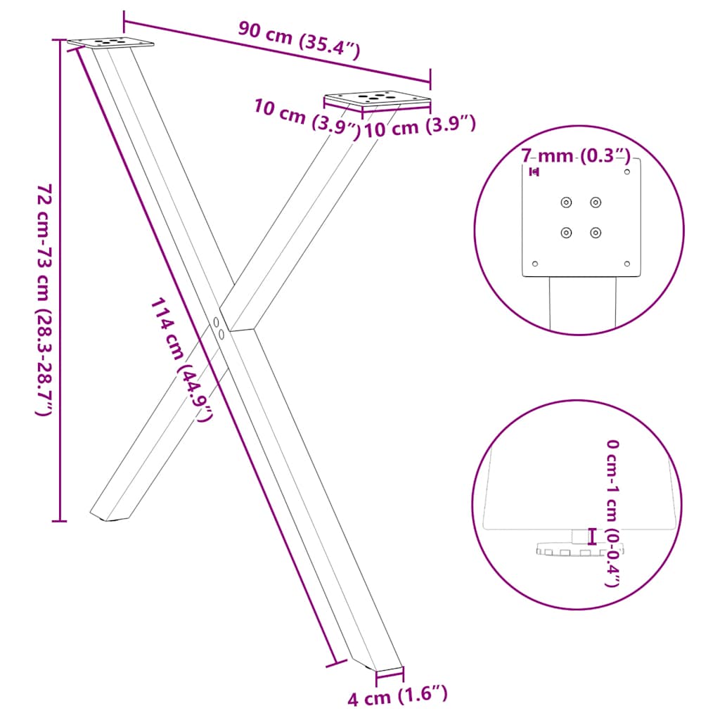 Noge za blagovaonski stol u obliku slova X, 2 kom, antracit, 90 x (72-73) cm, čelik
