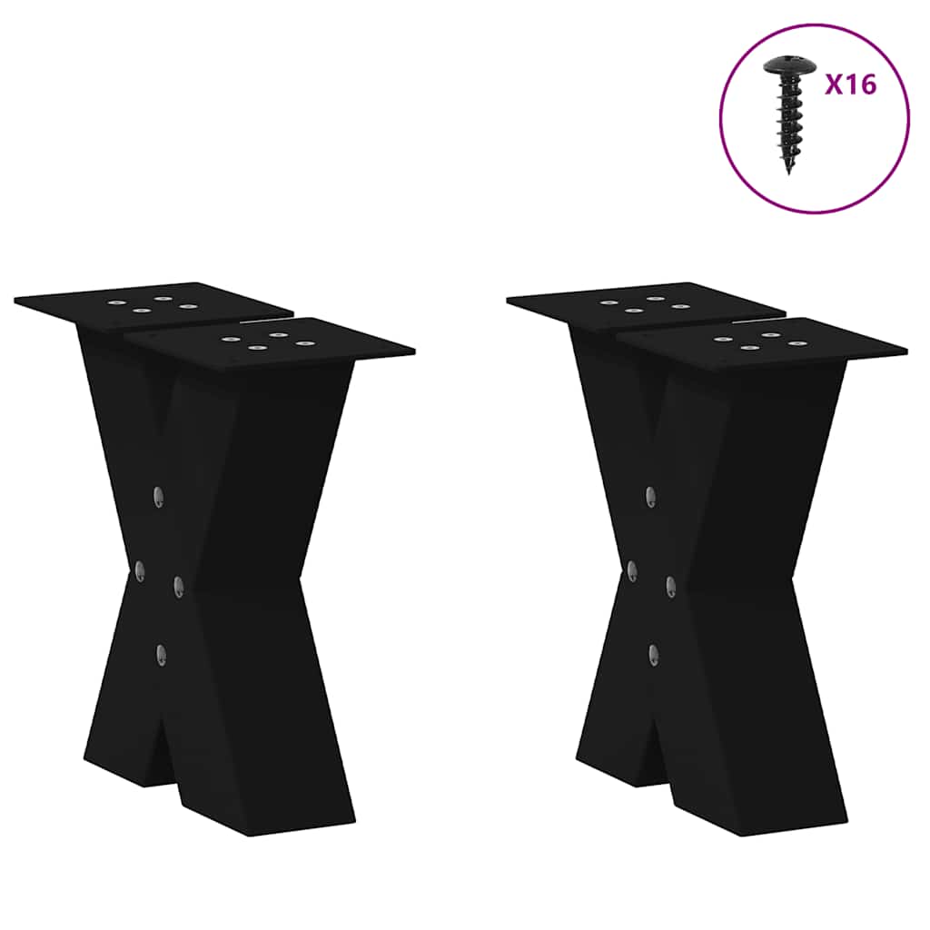 Noge za klub stolić u obliku slova X, 2 kom, crne, 30 x (30-31) cm, čelik