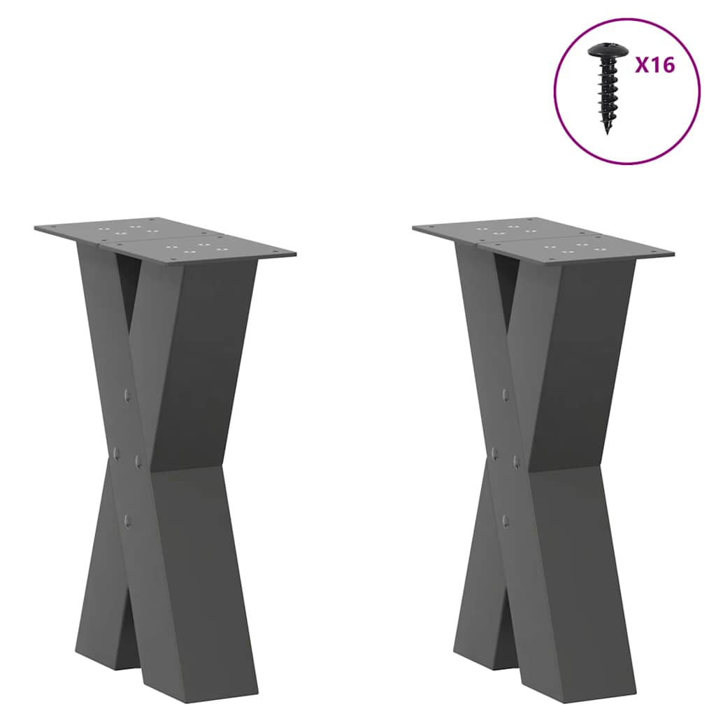 Noge za klub stolić u obliku slova X, 2 kom, antracit, 28 x (42-43) cm, čelik