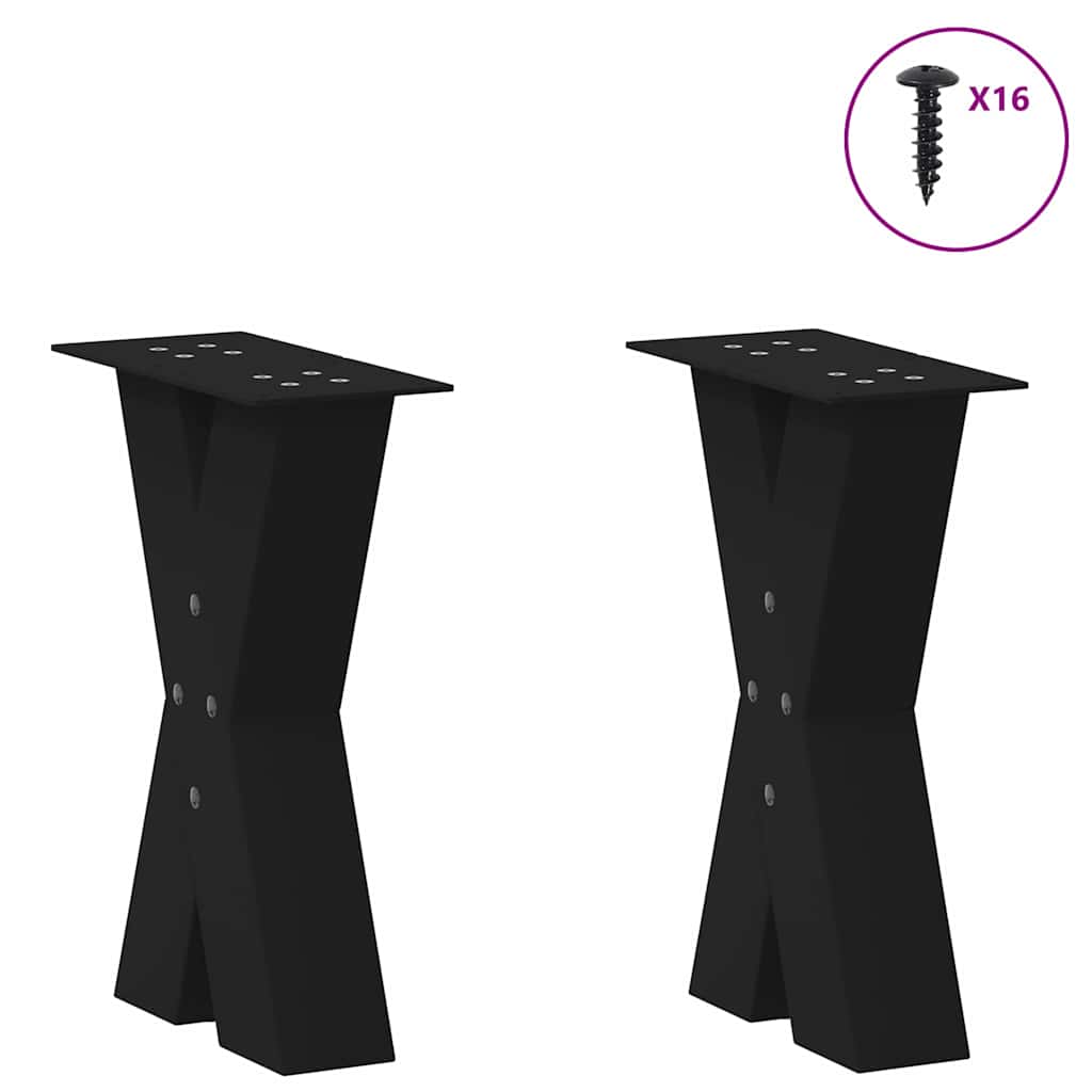 Noge za klub stolić u obliku slova X, 2 kom, crne, 38 x (42-43) cm, čelik