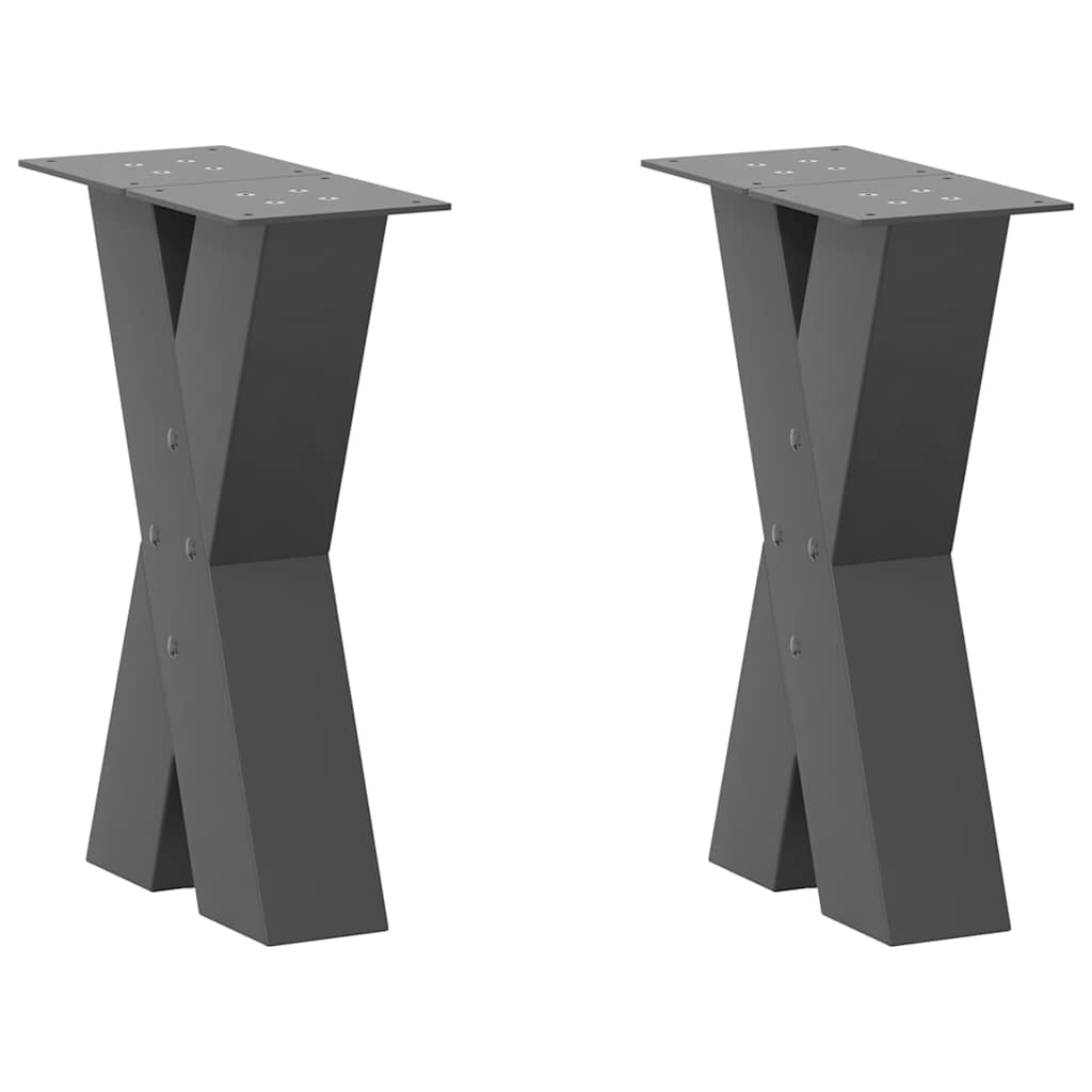 Noge za klub stolić u obliku slova X, 2 kom, antracit, 38 x (42-43) cm, čelik