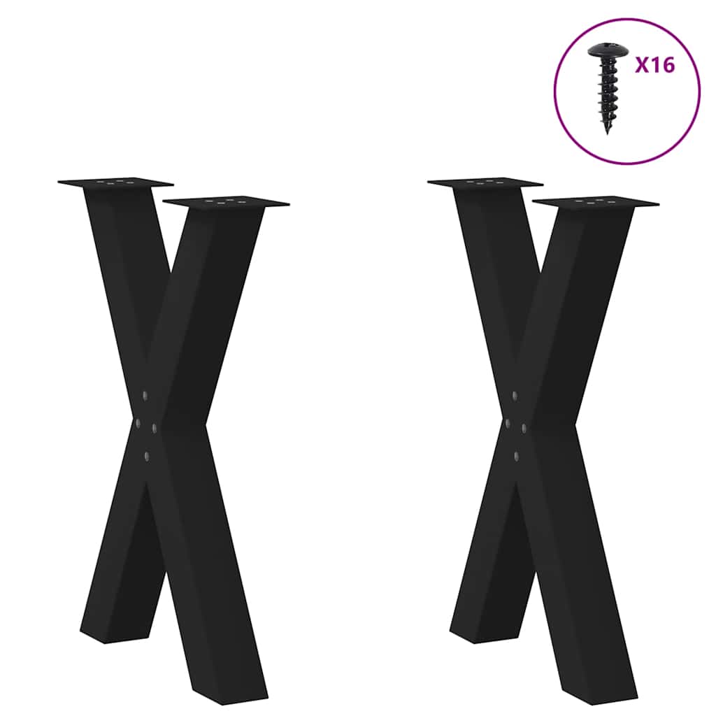 Noge za blagovaonski stol u obliku slova X, 2 kom, crne, 60 x (72-73) cm, čelik