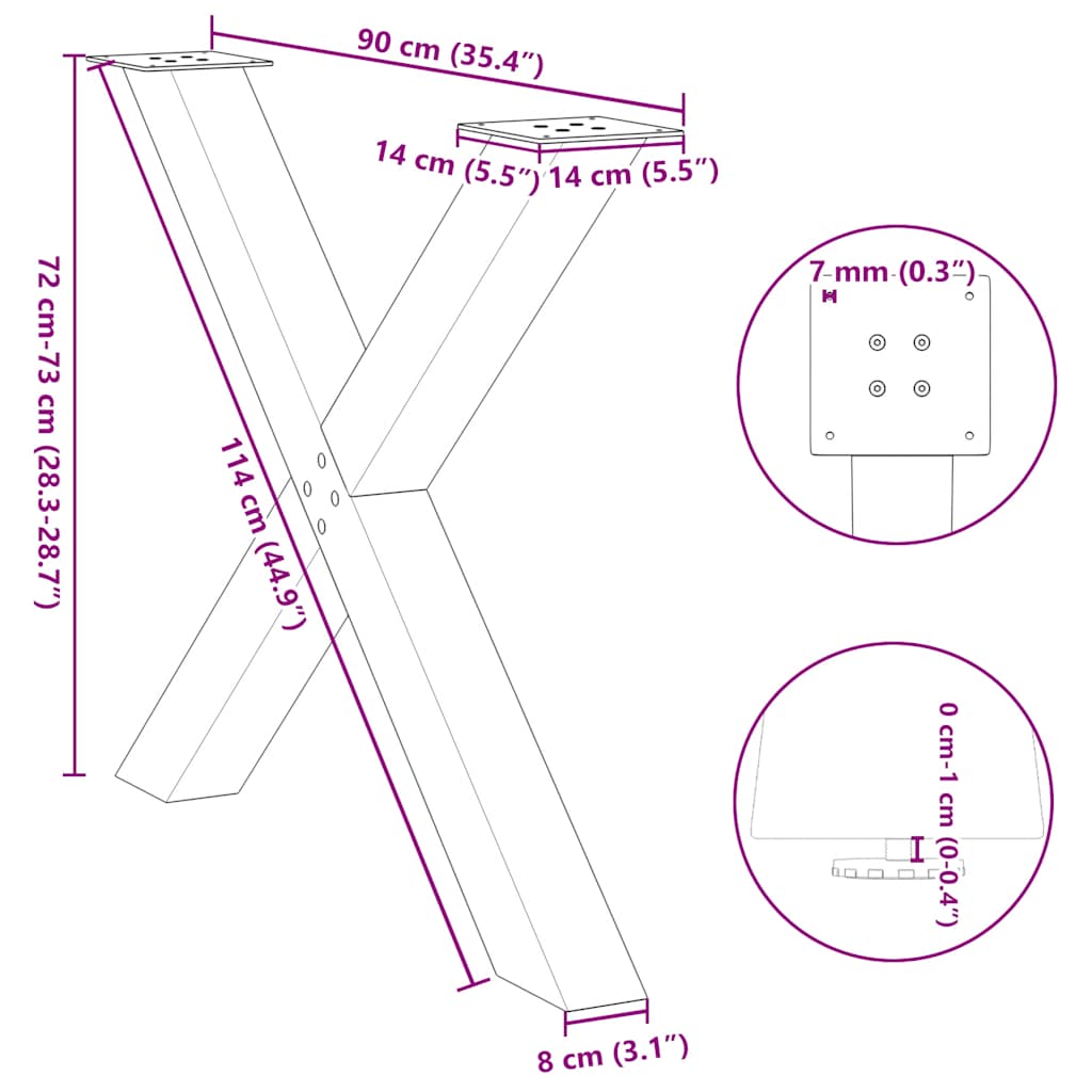 Noge za blagovaonski stol u obliku slova X, 2 kom, bijele, 90 x (72-73) cm, čelik