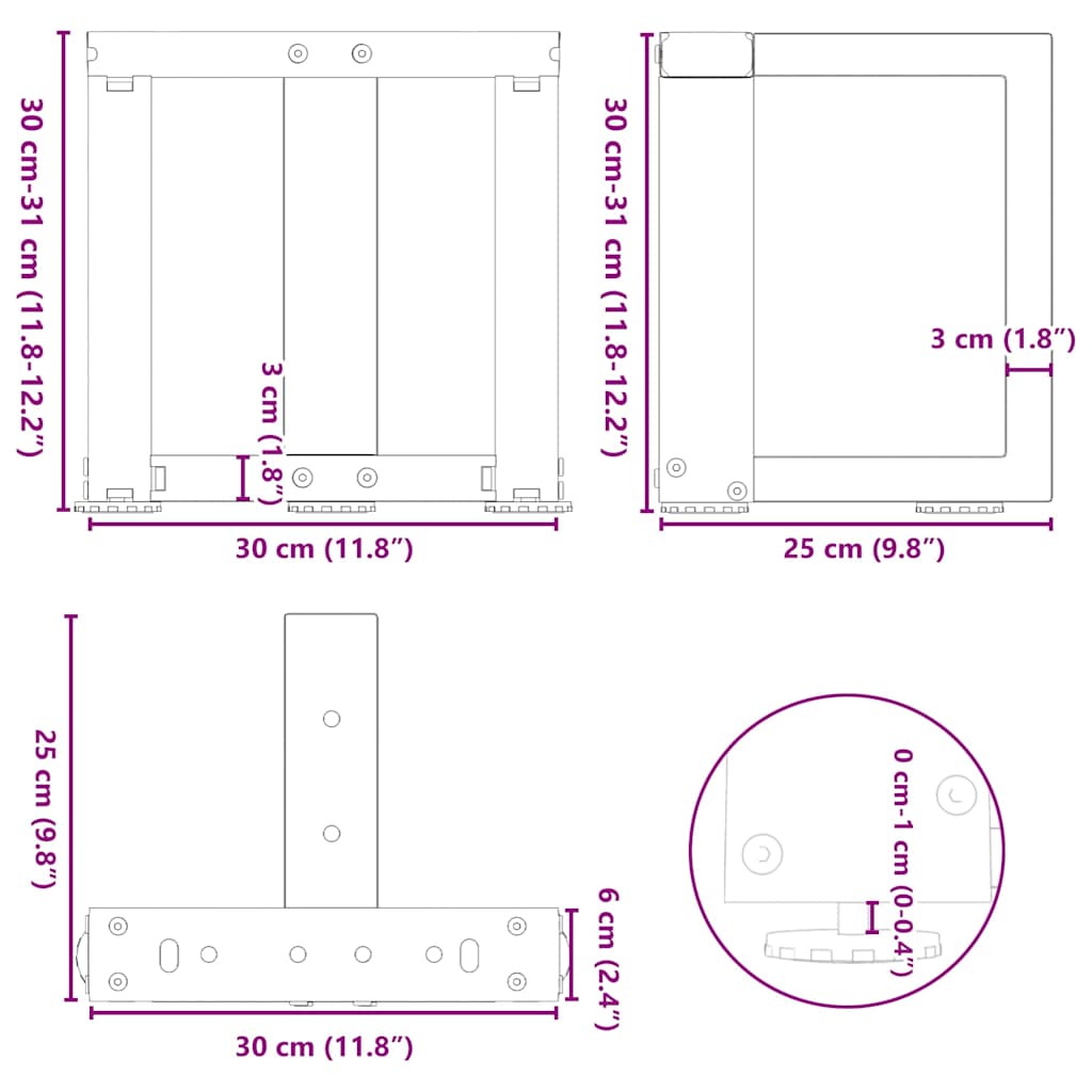 Noge za klub stolić T-oblika 2 kom antracit 30x25x(30-31) cm čelik