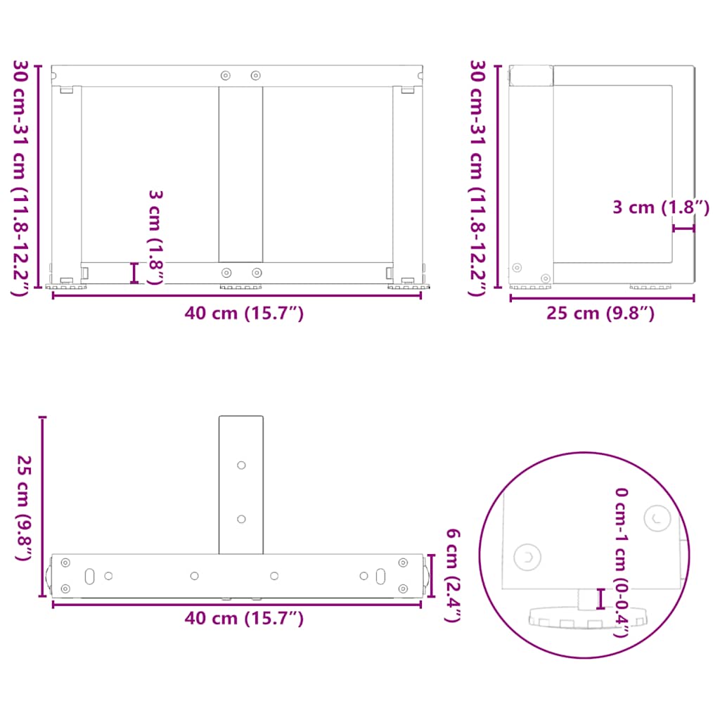 Noge za klub stolić T-oblika 2 kom Crne 40x25x(30-31) cm Čelik