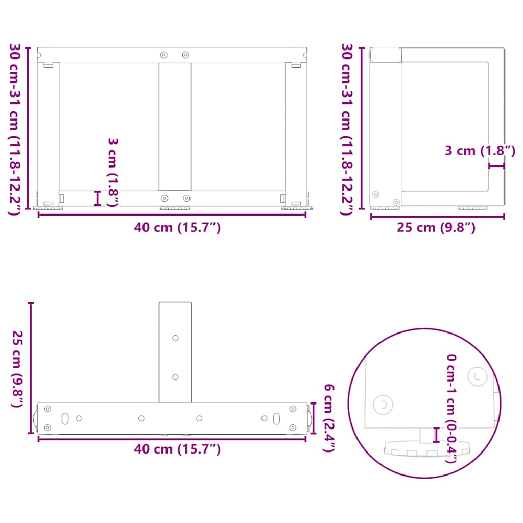 Noge za klub stolić T-oblika 2 kom Bijele 40x25x(30-31) cm Čelik