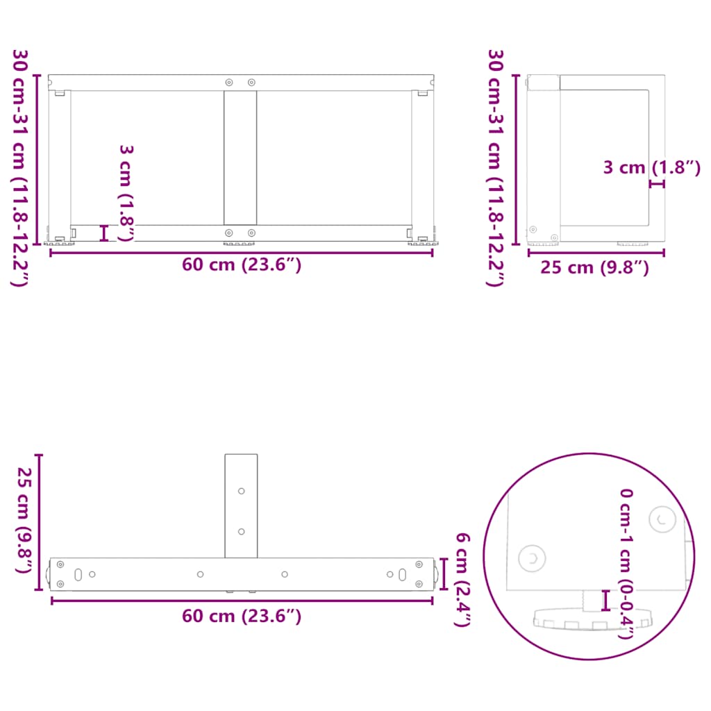 Noge za klub stolić T-oblika 2 kom antracit 60x25x(30-31) cm čelik