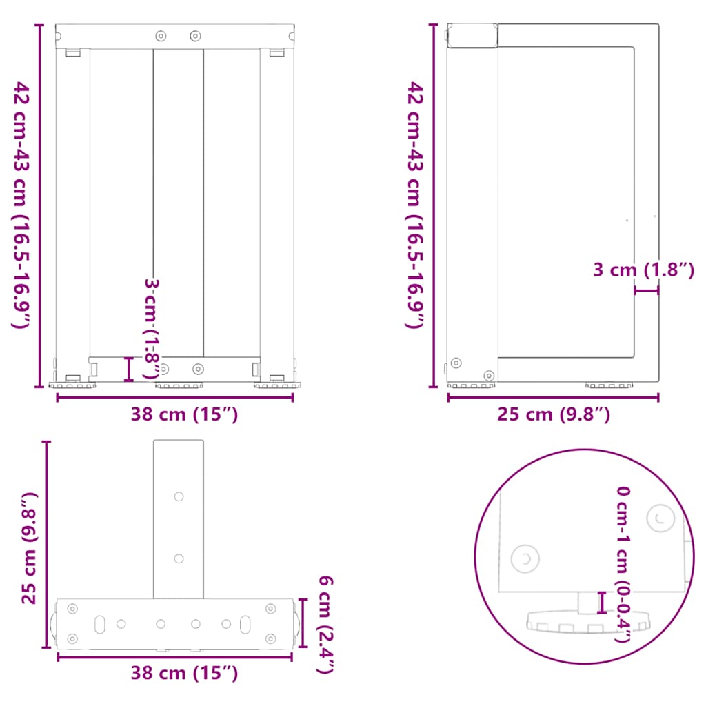 Noge za klub stolić T-oblika 2 kom antracit 38x25x(42-43) cm čelik