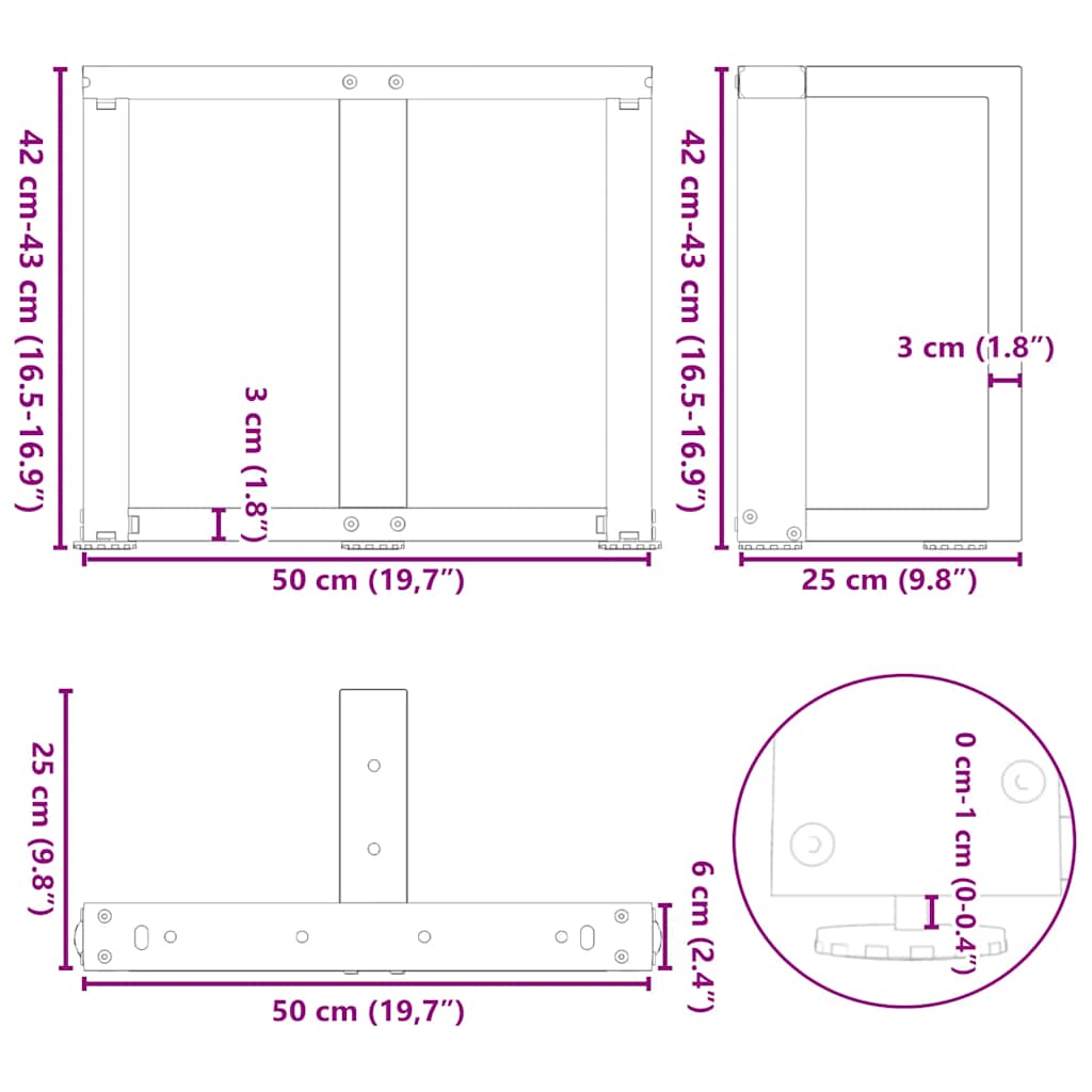 Noge za klub stolić T-oblika 2 kom antracit 50x25x(42-43) cm čelik