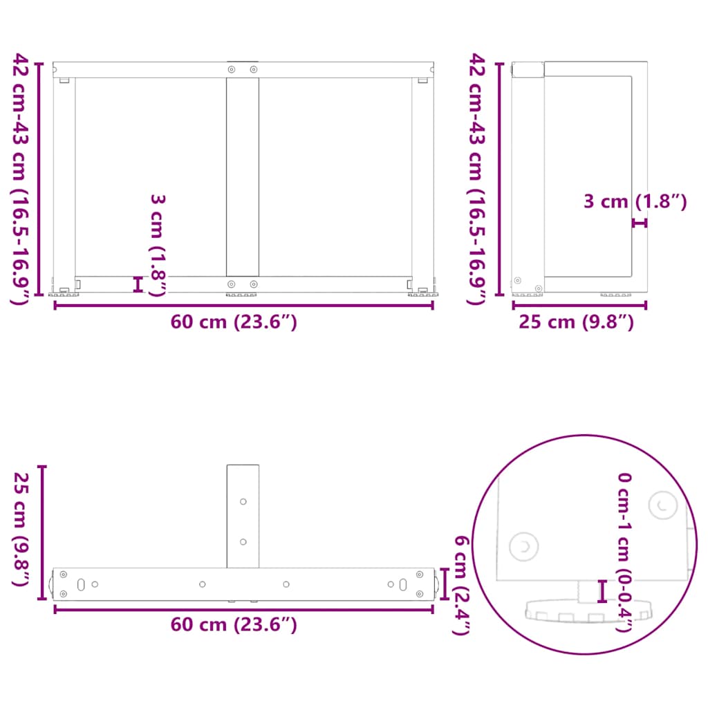 Noge za klub stolić T-oblika 2 kom antracit 60x25x(42-43) cm čelik