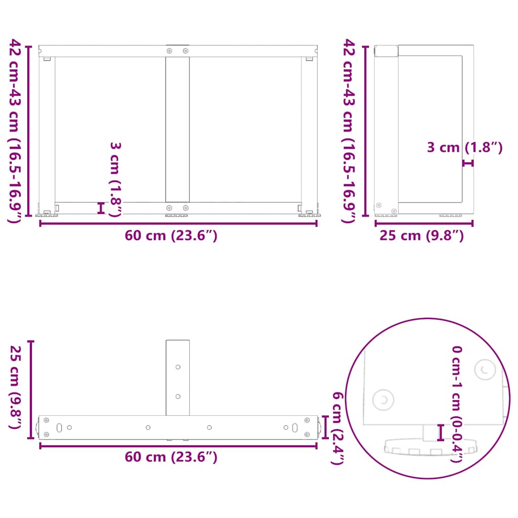 Noge za klub stolić T-oblika 2 kom Crne 60x25x(42-43) cm Čelik