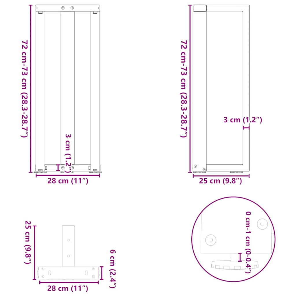 Noge za konzolni stol T-oblika 2 kom antracit 25x28x(72-73) cm čelik