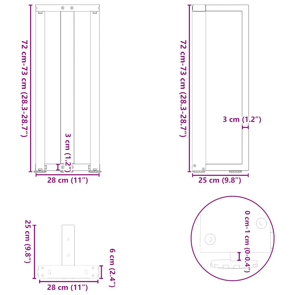 Noge za konzolni stol T-oblika 2 kom Crne 25x28x(72-73) cm Čelik