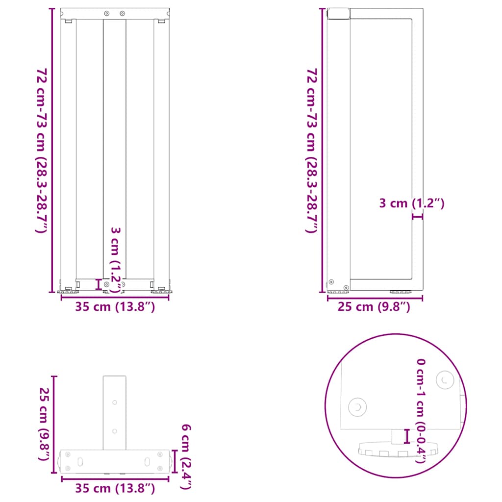 Noge za konzolni stol T-oblika 2 kom Crne 38x25x(72-73) cm Čelik