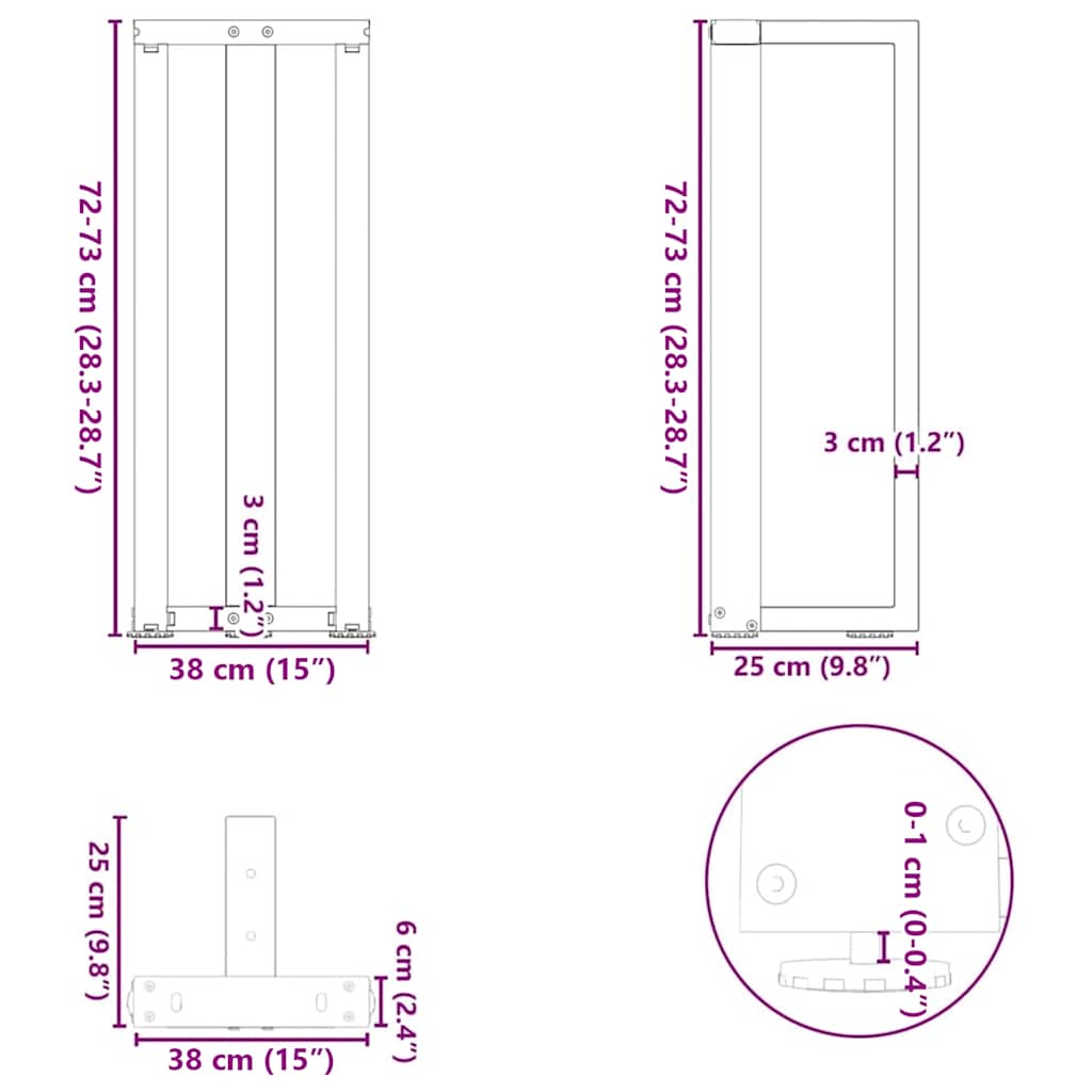 Noge za konzolni stol T-oblika 2 kom Crne 38x25x(72-73) cm Čelik
