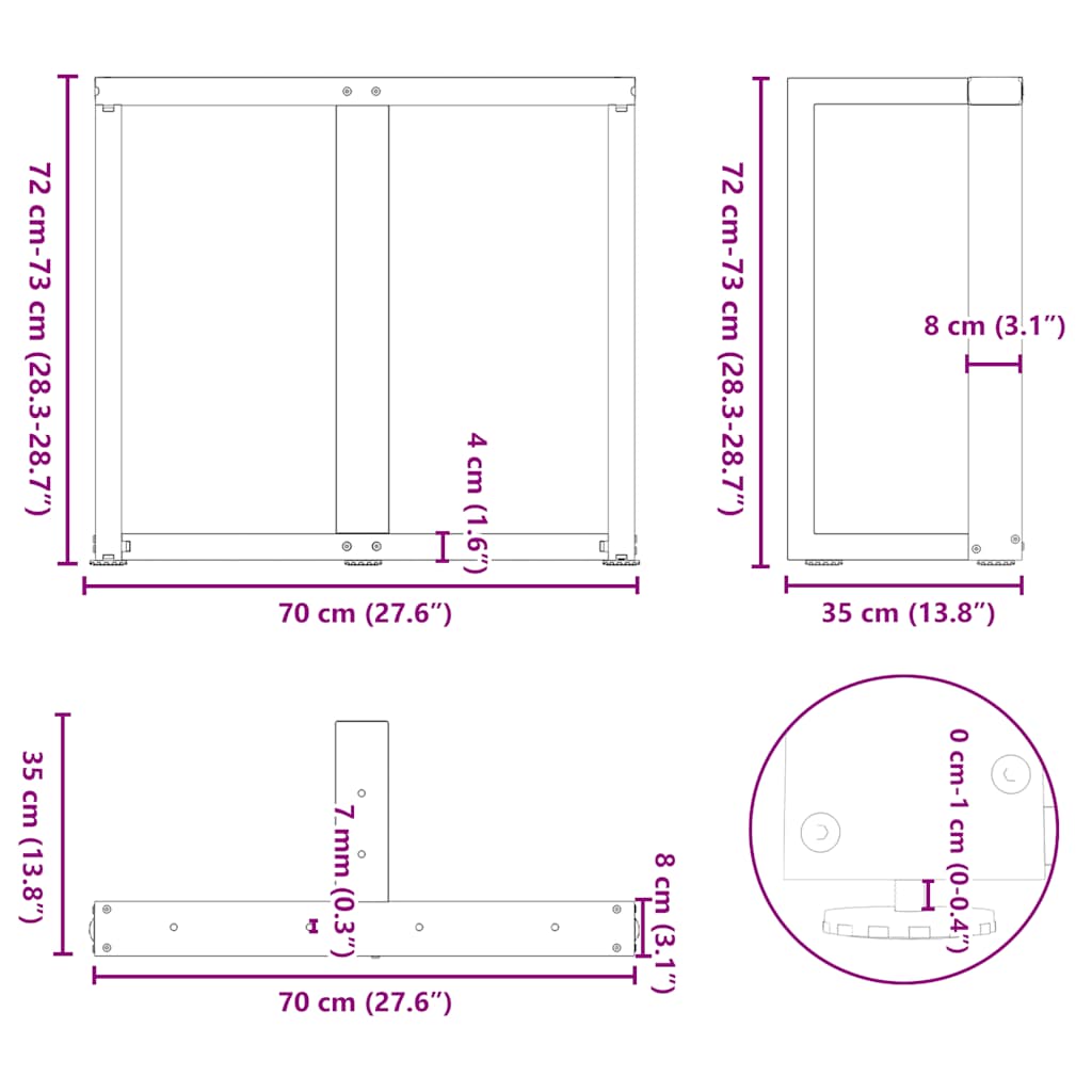 Noge za blagovaonski stol T-oblika 2 kom Crne 70x35x(72-73) cm Čelik