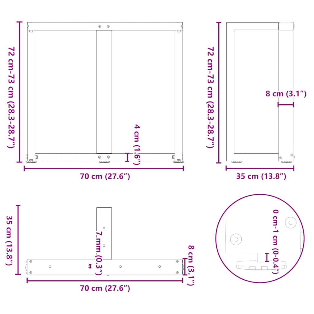 Noge za blagovaonski stol T-oblika 2 kom Crne 70x35x(72-73) cm Čelik