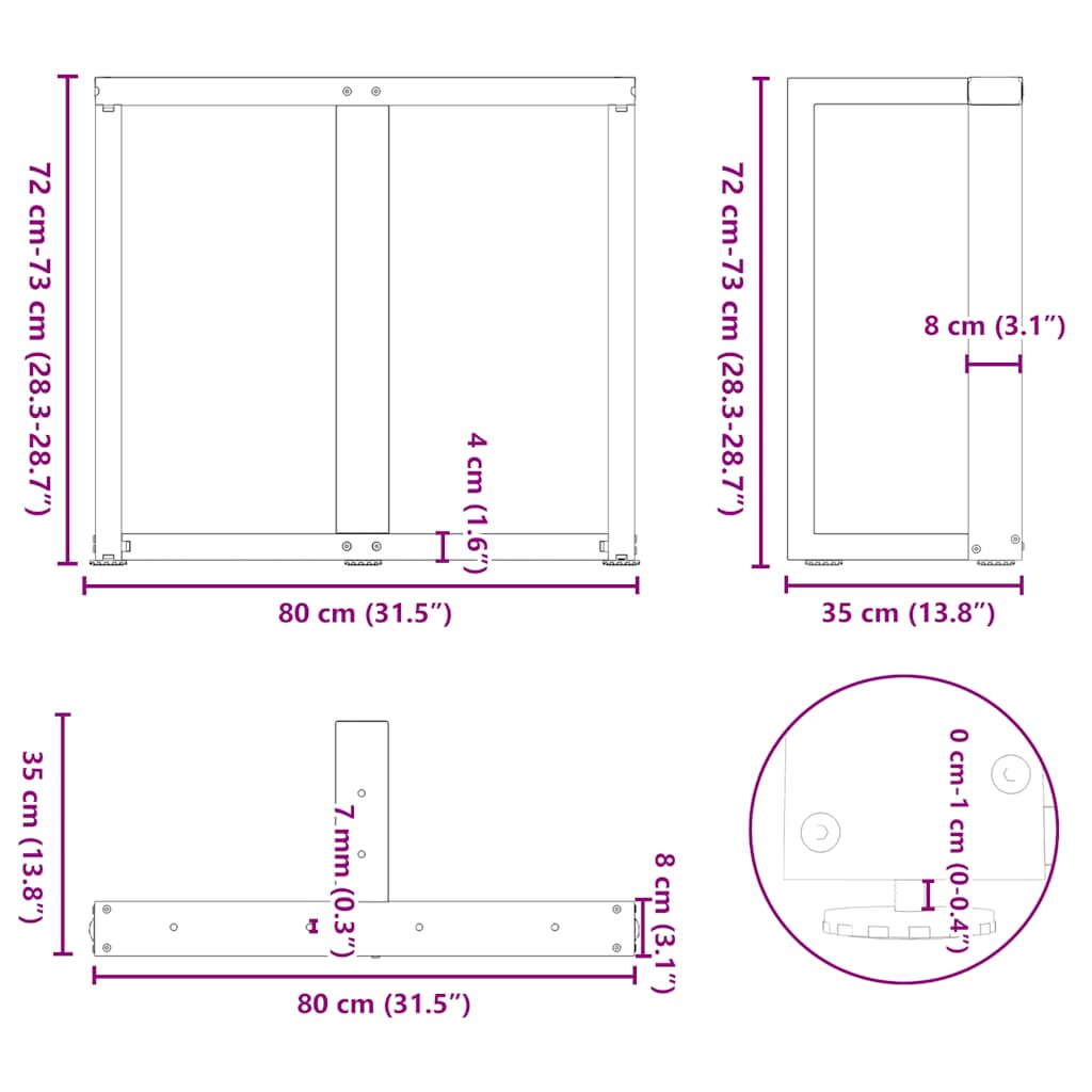 Noge za blagovaonski stol T-oblika 2 kom Crne 80x35x(72-73) cm Čelik