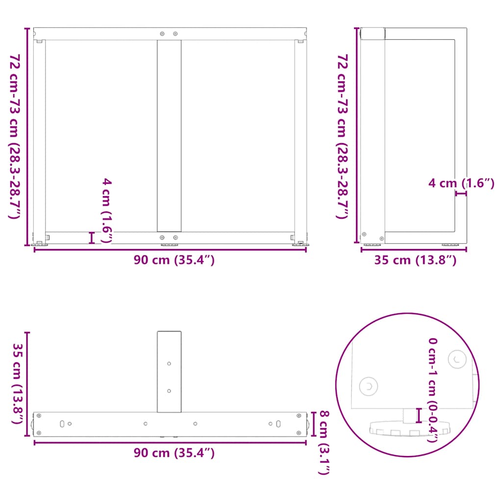 Noge za blagovaonski stol T-oblika 2 kom Crne 90x35x(72-73) cm Čelik
