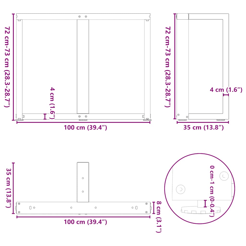 Noge za blagovaonski stol T-oblika 2 kom antracit 100x35x(72-73) cm čelik