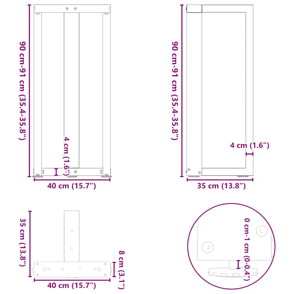 Noge za barski stol T-oblika 2 kom antracit 40x35x(90-91) cm čelik