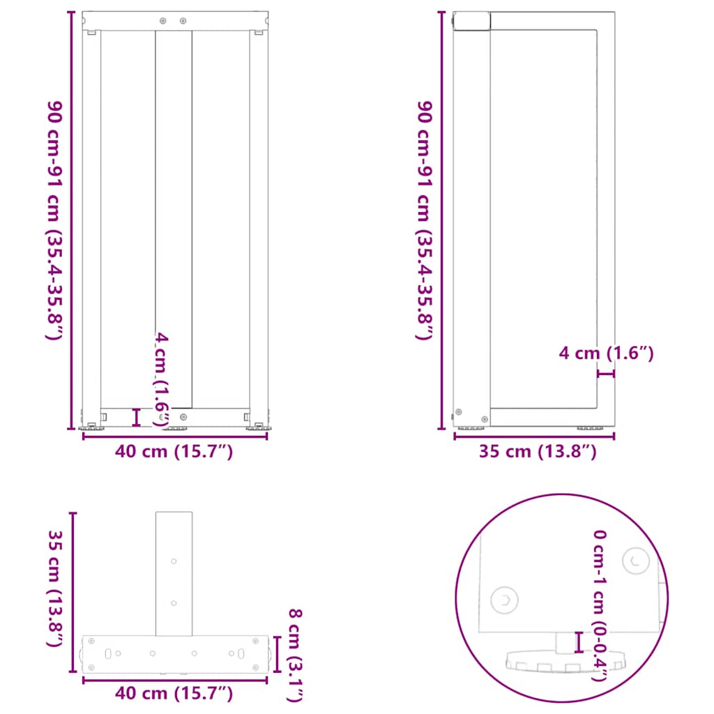 Noge za barski stol T-oblika 2 kom Crne 40x35x(90-91) cm Čelik