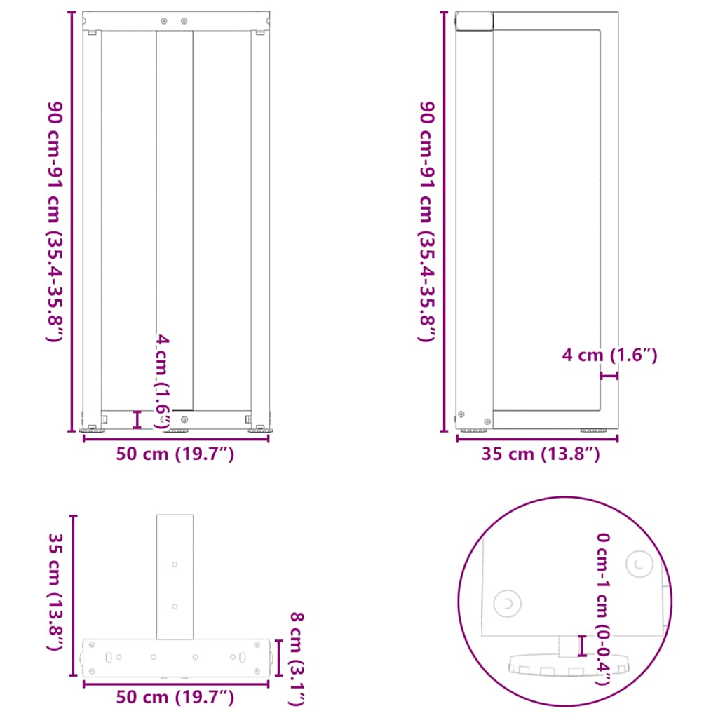 Noge za barski stol T-oblika 2 kom antracit 50x35x(90-91) cm čelik