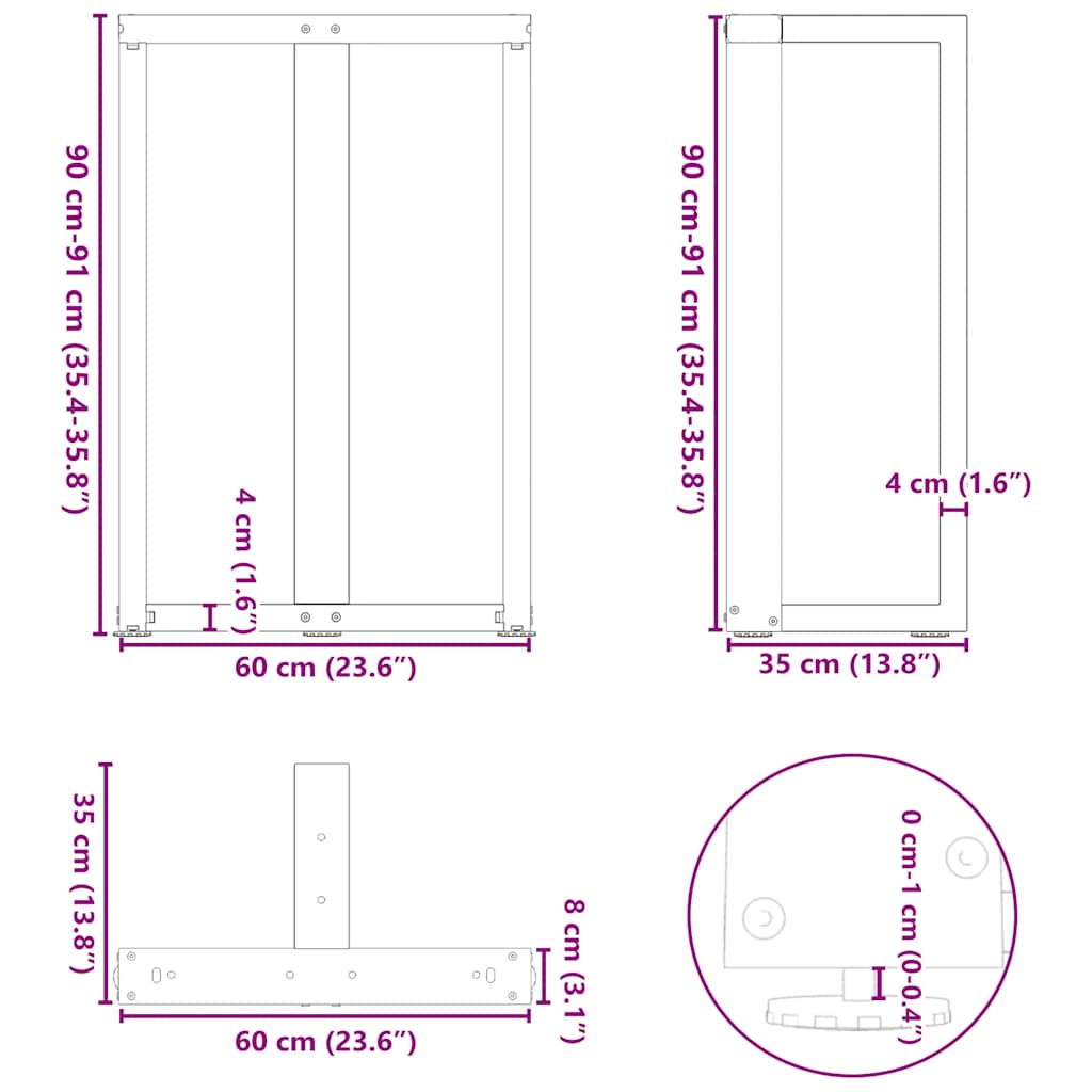 Noge za barski stol T-oblika 2 kom Crne 60x35x(90-91) cm Čelik