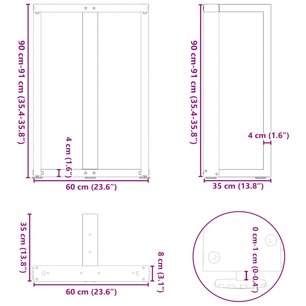 Noge za barski stol T-oblika 2 kom Bijele 60x35x(90-91) cm Čelik