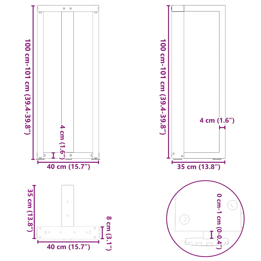 Noge za barski stol T-oblika 2 kom Crne 40x35x(100-101) cm Čelik