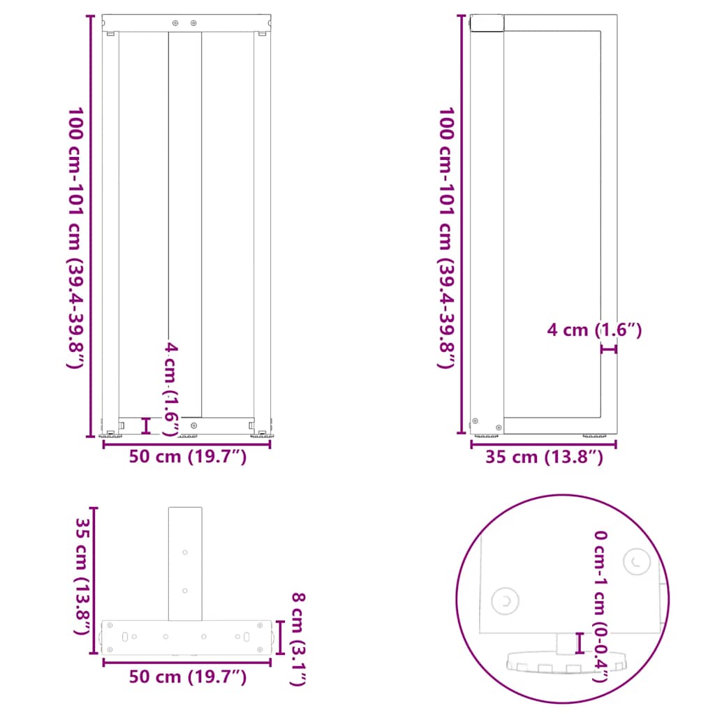 Noge za barski stol T-oblika 2 kom antracit 50x35x(100-101) cm čelik