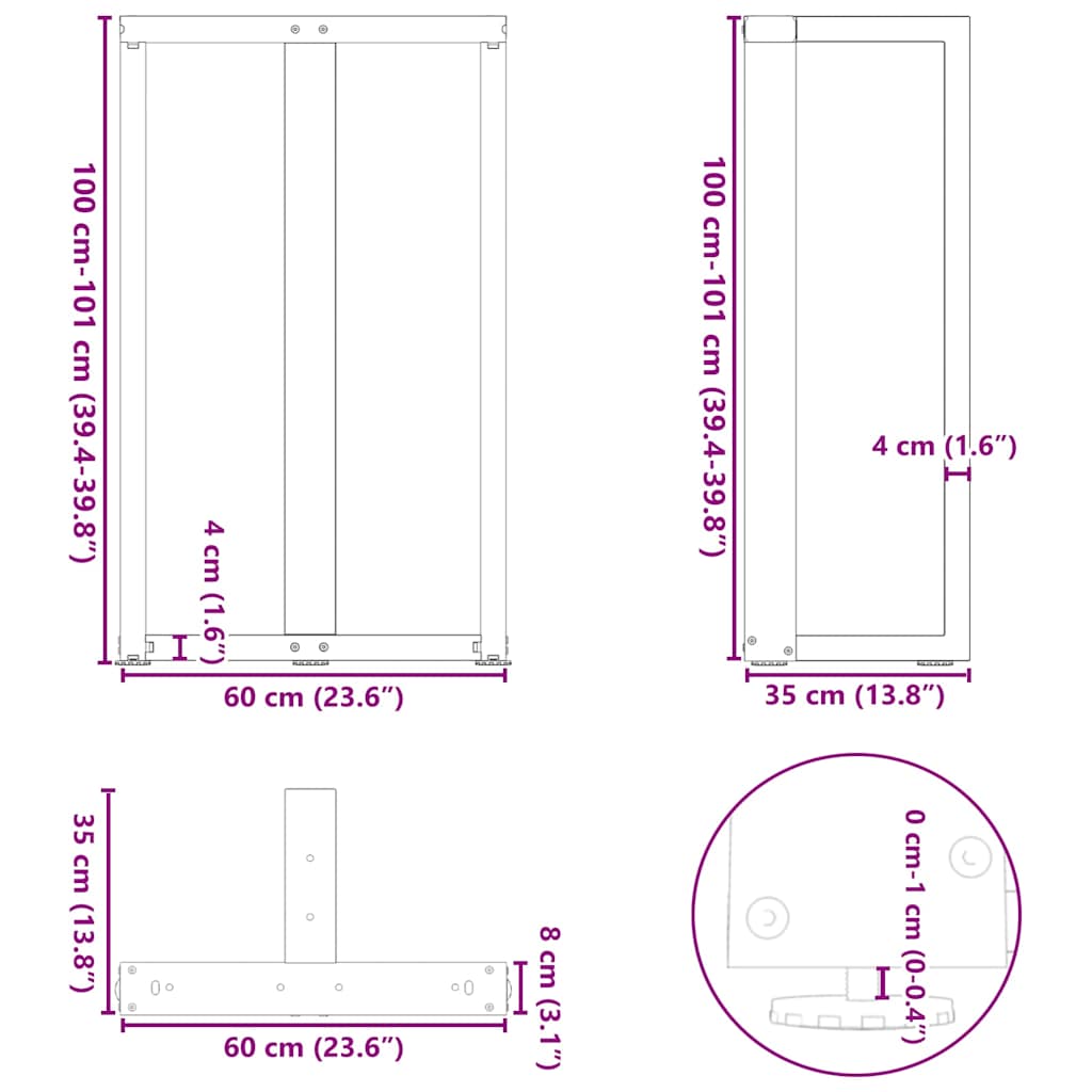 Noge za barski stol T-oblika 2 kom Crne 60x35x(100-101) cm Čelik