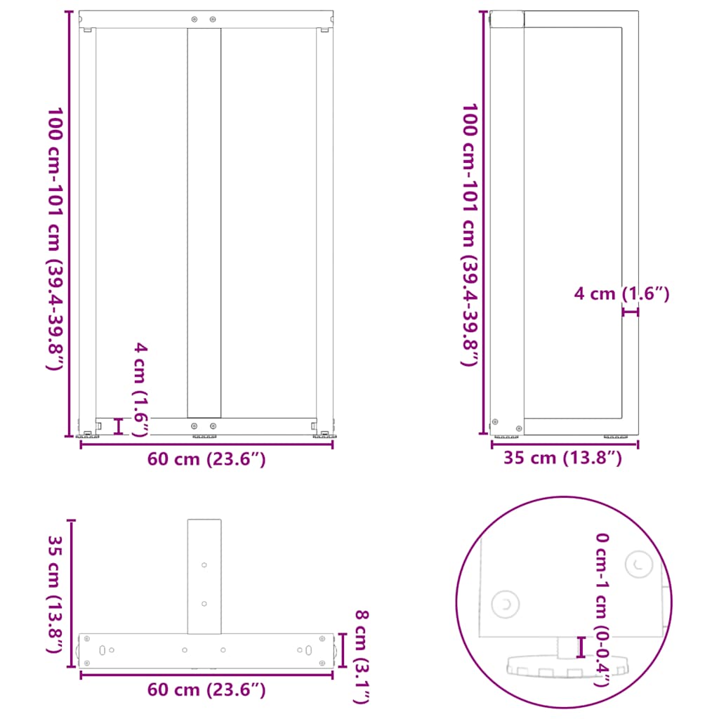 Noge za barski stol T-oblika 2 kom Bijele 60x35x(100-101) cm Čelik