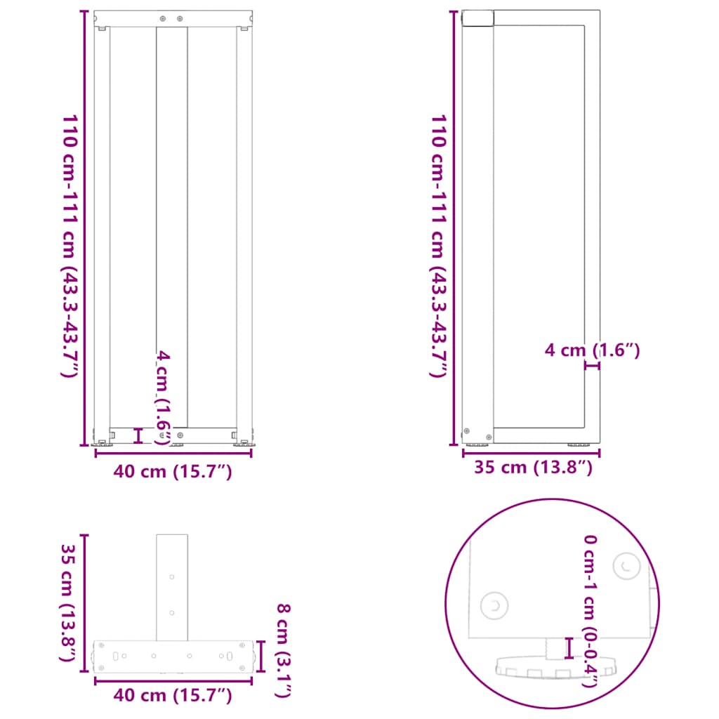 Noge za barski stol T-oblika 2 kom Bijele 40x35x(110-111) cm Čelik