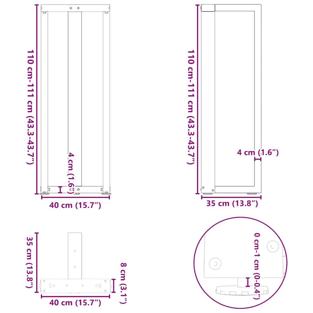 Noge za barski stol T-oblika 2 kom Crne 40x35x(110-111) cm Čelik