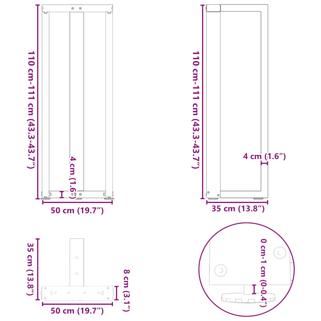 Noge za barski stol T-oblika 2 kom Crne 50x35x(110-111) cm Čelik
