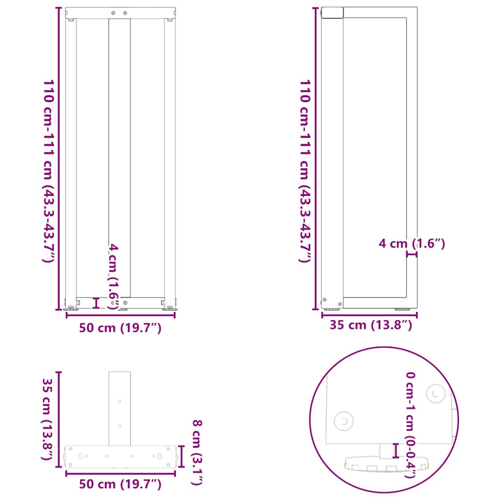 Noge za barski stol T-oblika 2 kom Bijele 50x35x(110-111) cm Čelik